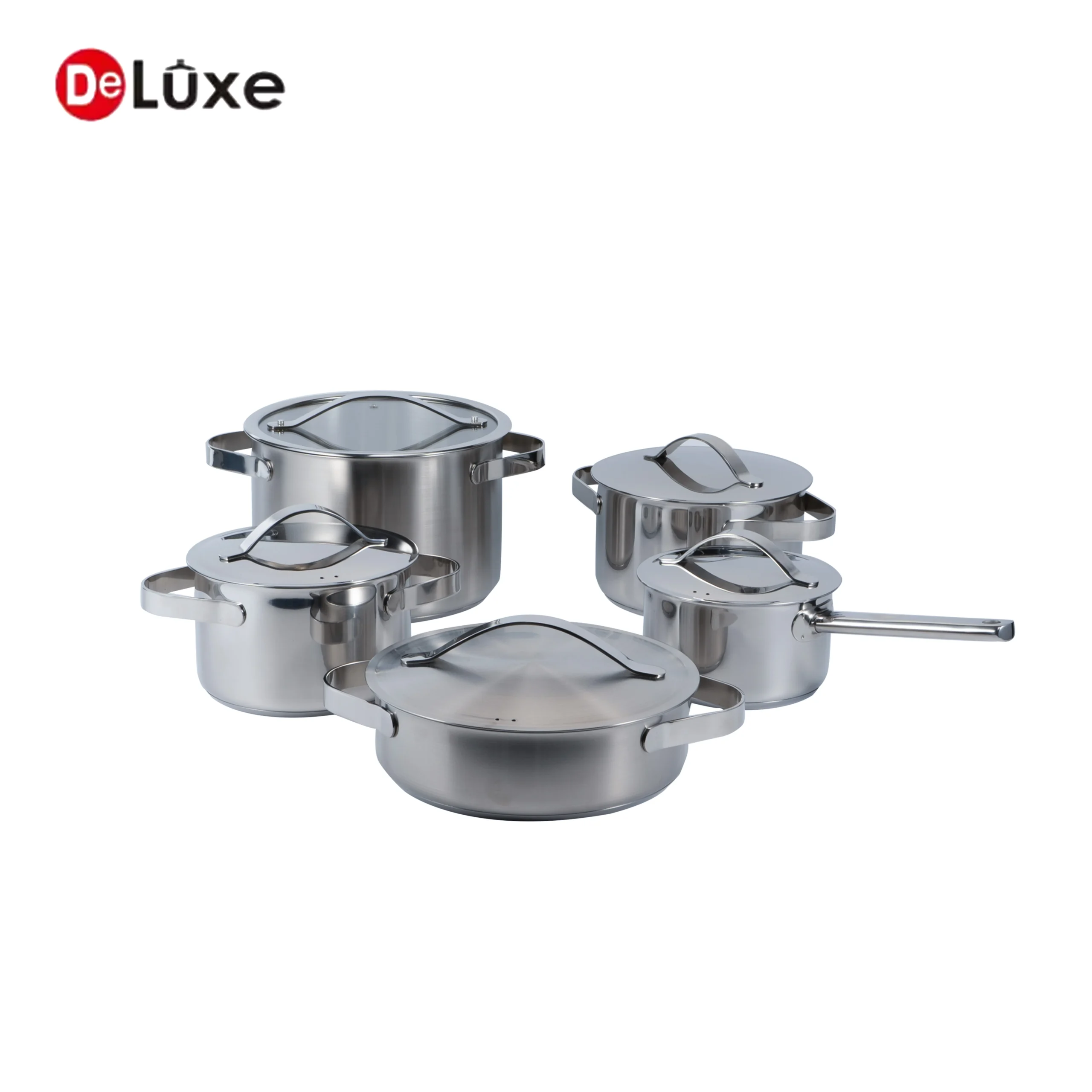 Wholesale 5 Pcs Kitchen Stainless Steel Pots and Pans Stew Pot Cookware Sets from Deluxe factory, custom OEM available for global distributors