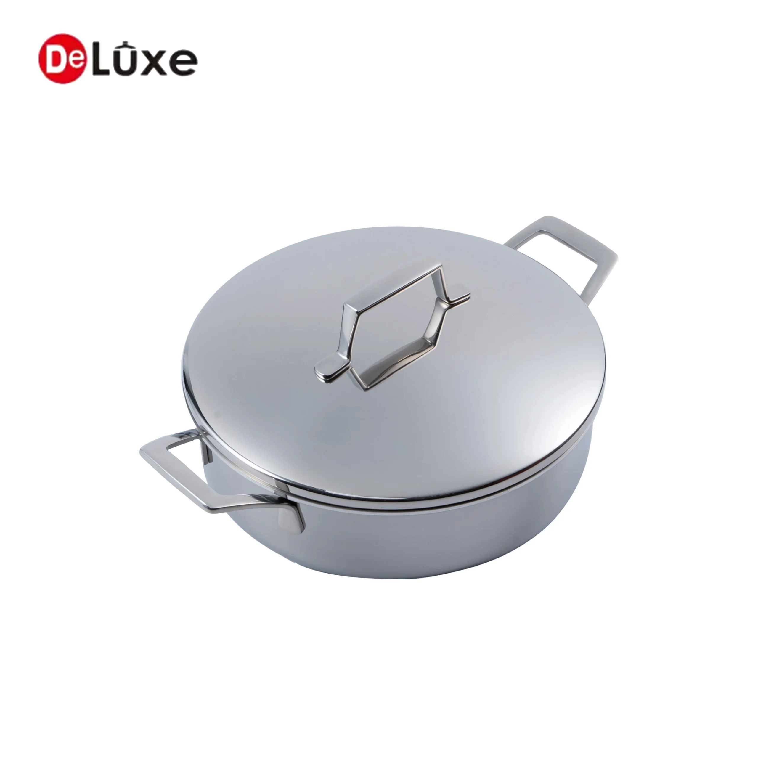 Angled product view of Deluxe stainless steel stock pot for wholesale buyers