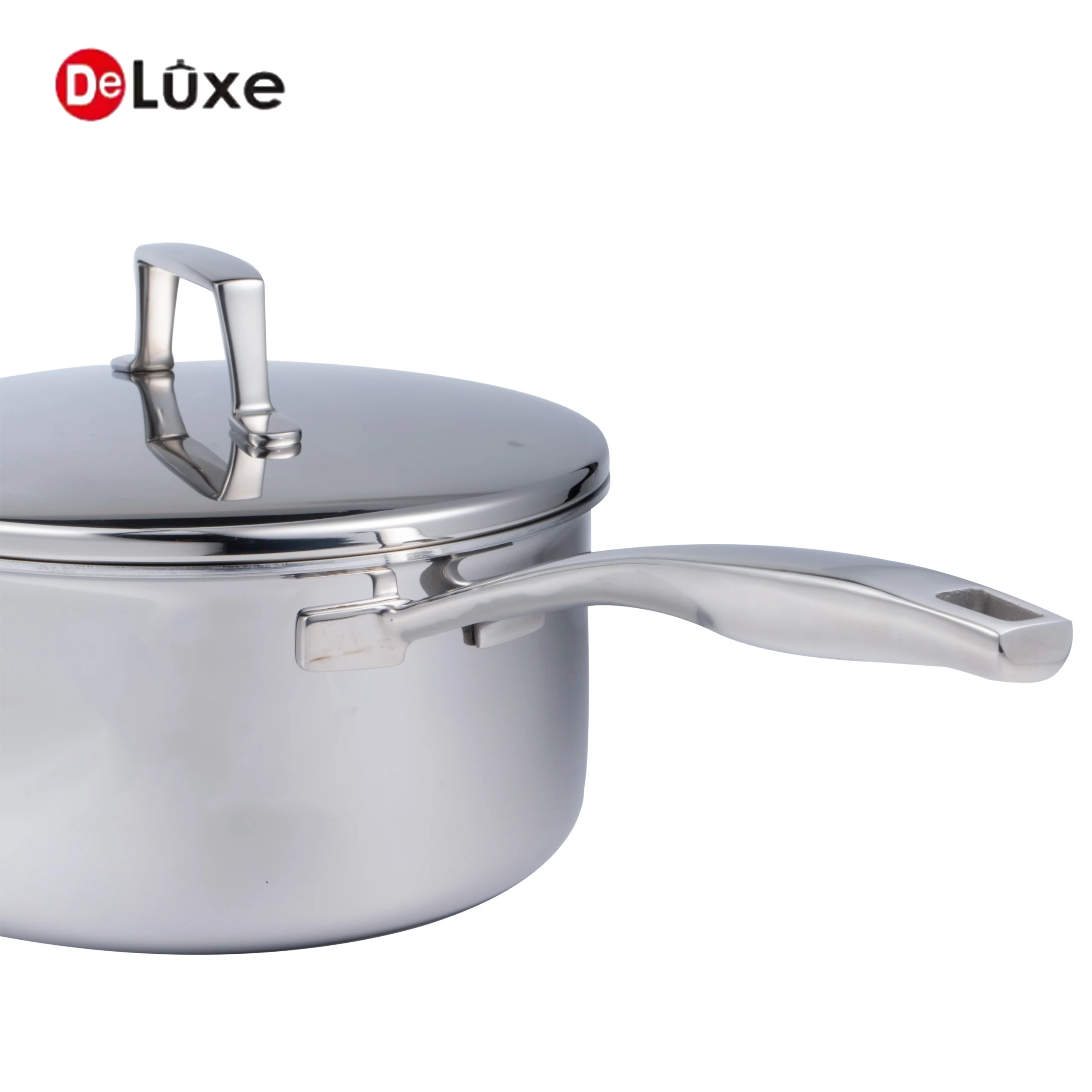 Deluxe stainless steel saucepan with ergonomic handle